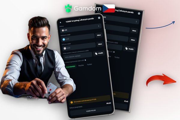 Formulář výběru výher v Gamdom Kasinu krok za krokem s výběrem kryptoměny a adresou peněženky